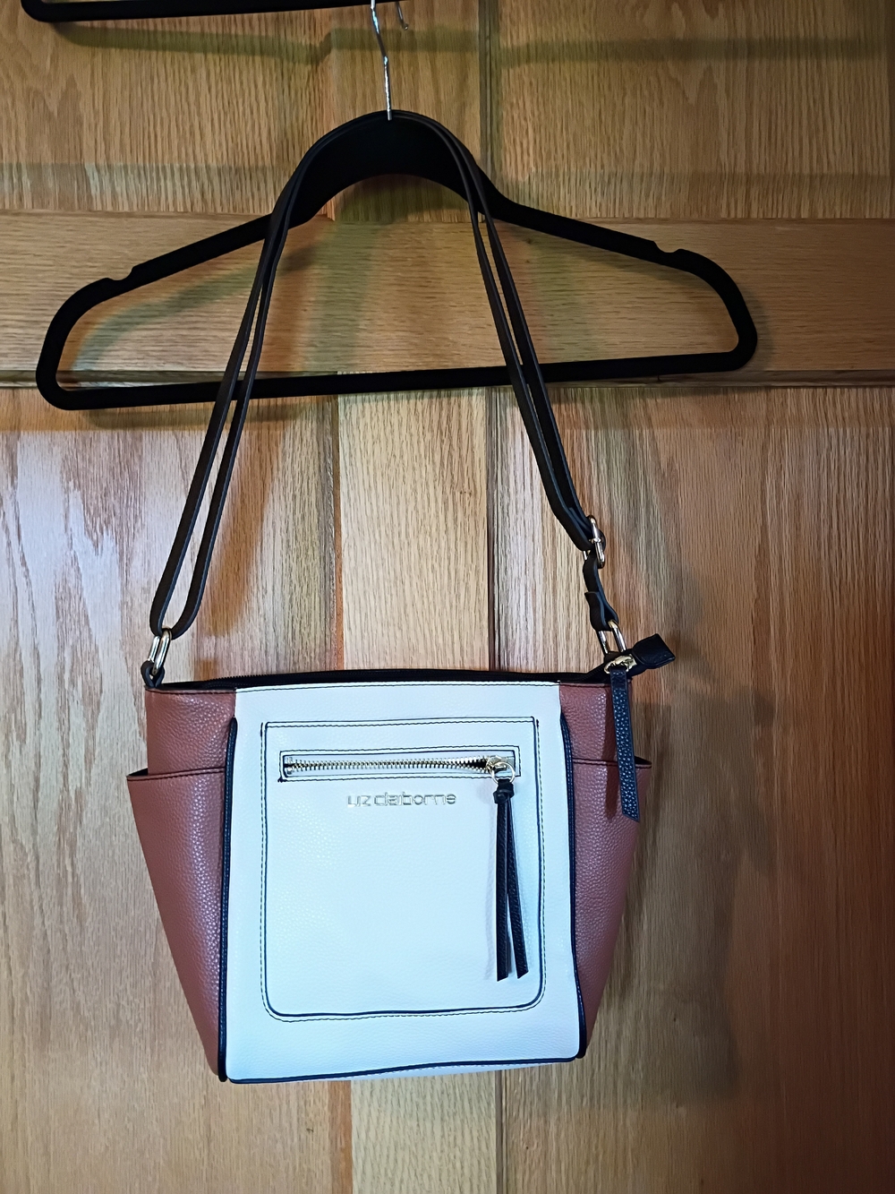 Liz Claiborne White and Brown Two-Tone Crossbody with Tassel